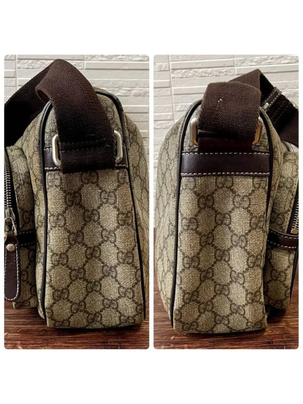 Gucci GG Supreme Leather Shoulder Bag Brown